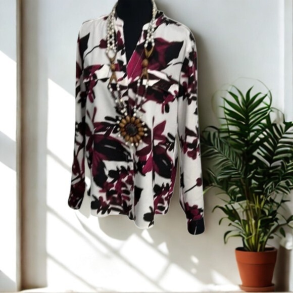 Calvin Klein Tops - Calvin Klein Fuchsia, Black and Cream Blouse